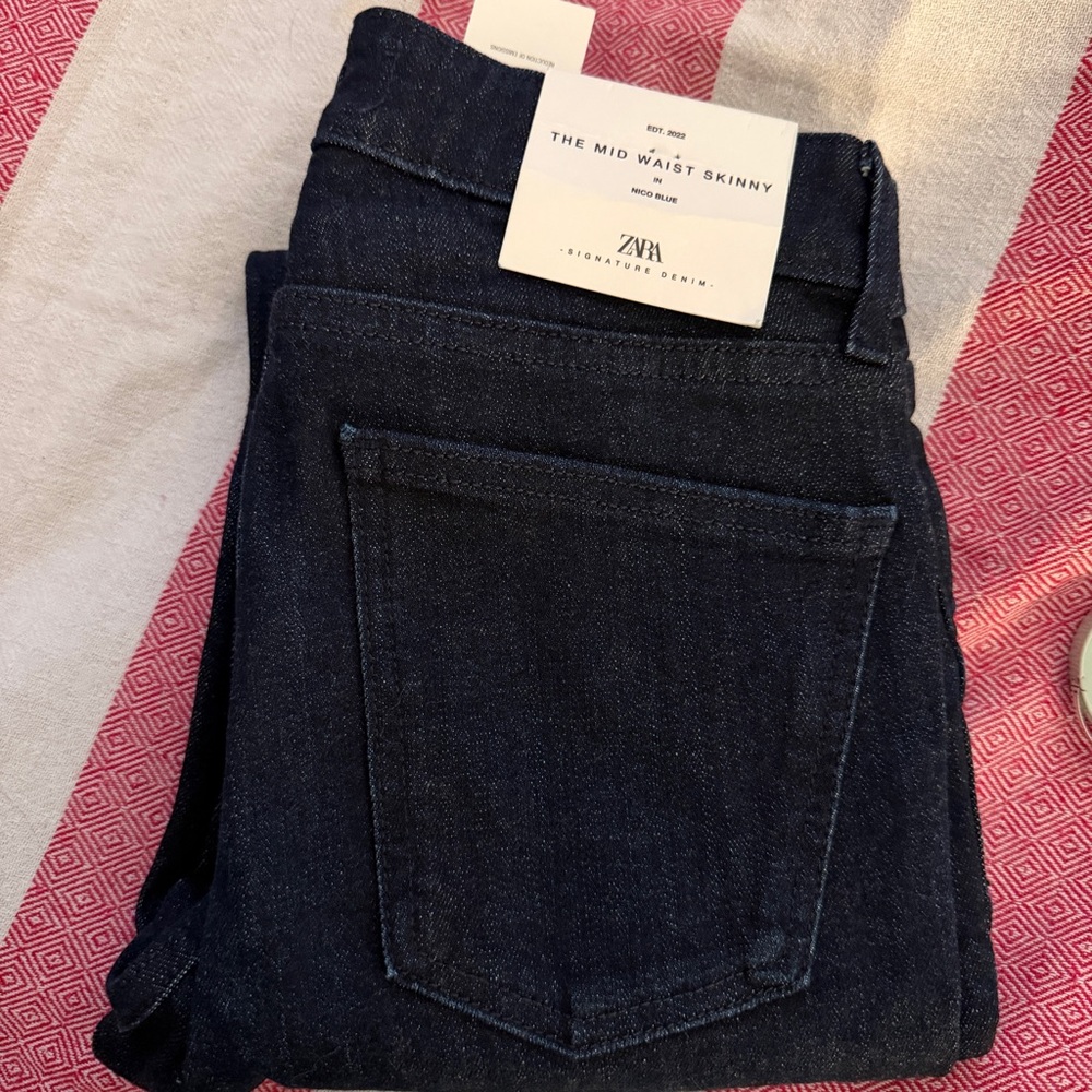 Zara Dark Indigo Mid Waist Skinny Jeans, Size 2